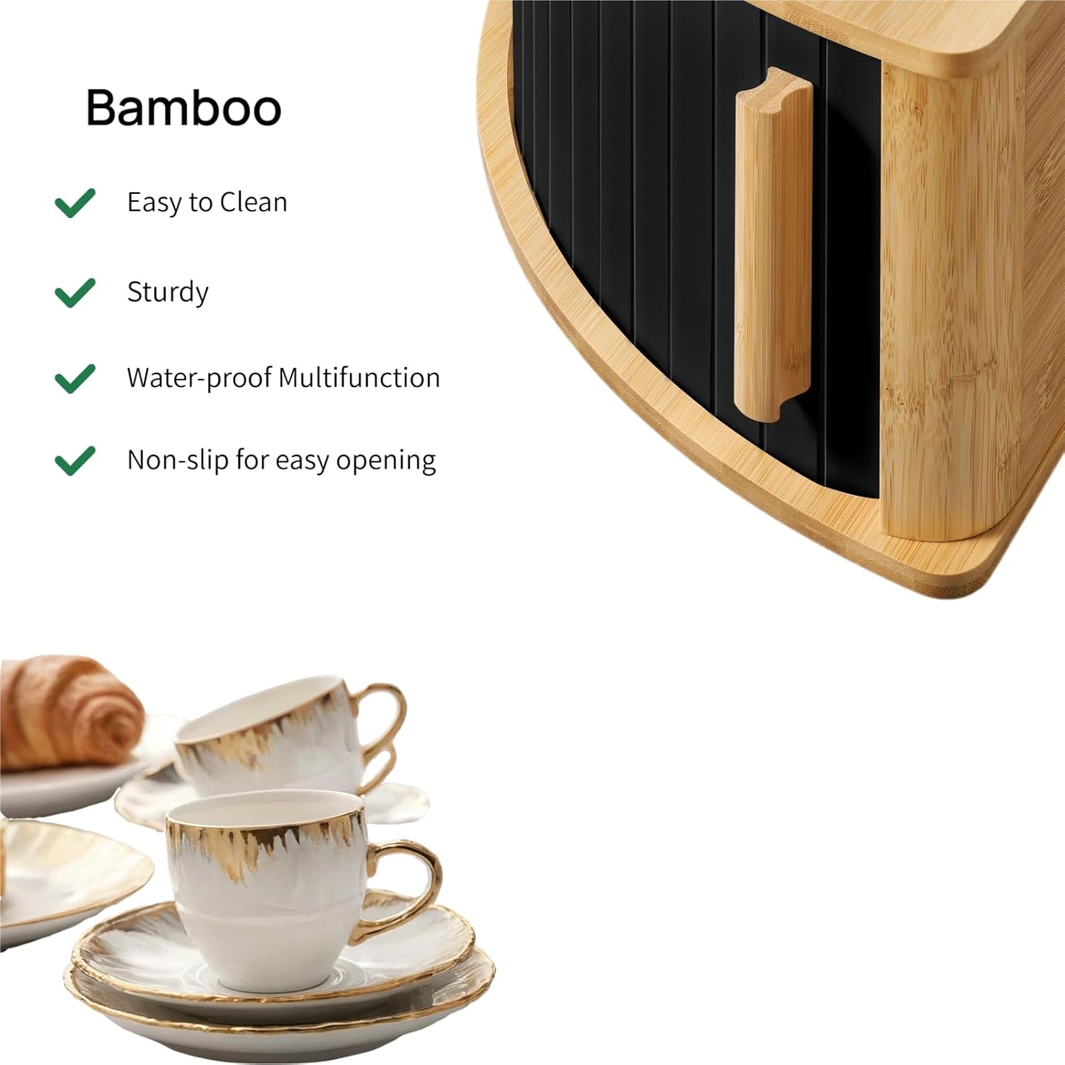 Bamboo Corner Bread Bin with Sliding Door - Space-Saving Bread Box - Keeps Bread Fresh Longer - Easy Assembly with Instructions