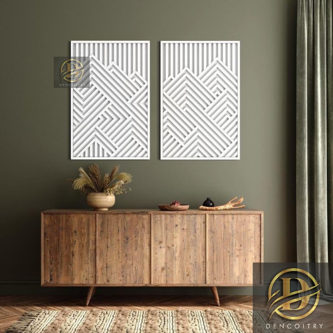DENCOITRY MDF Wall Panel for Bedroom || Wooden Wall Art Set || Modern Wood Art || Living Room || Home Decor || 18 * 36 inches || Set of 2 || (White)-image-38