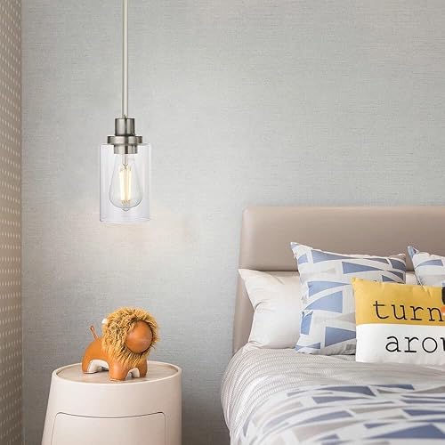 Miniatura 9 de MELUCEE Lámpara colgante de cristal de 1 luz, estilo Edison industrial, acabado de bronce aceitado, iluminación de isla de cocina, lámpara colgante