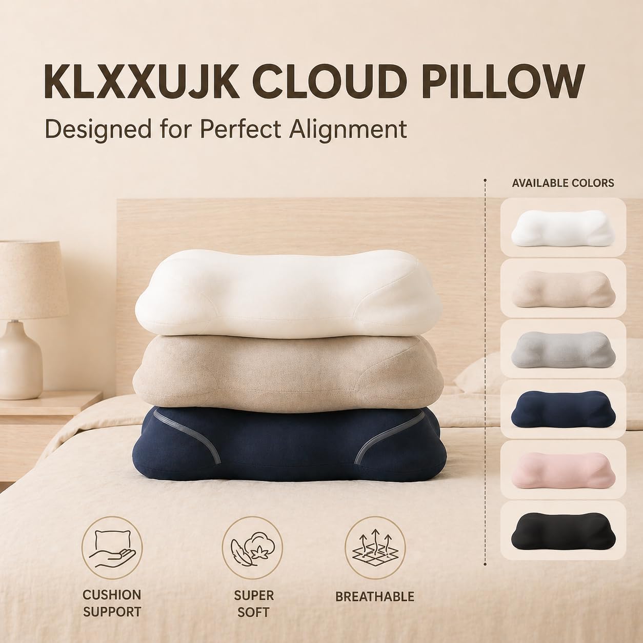 Cloud Pillow,Ergonomic Memory Foam Pillow, Stable Support for Cervical Neck, Cooling Breathable Pillowcase, Cervical Neck Pain Relief for Side, Back & Stomach Sleepers - Queen Size White