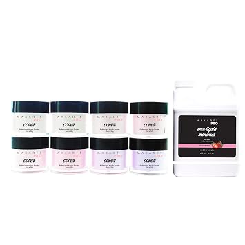 MakarttPro Acrylic Nail Kit Bundle 16oz Strawberry Scented EMA Liquid Monomer + 8-Color Acrylic Powder Set, Low-Odor Professional Nail Extension Kit for Beginners, Salon & Home Use
