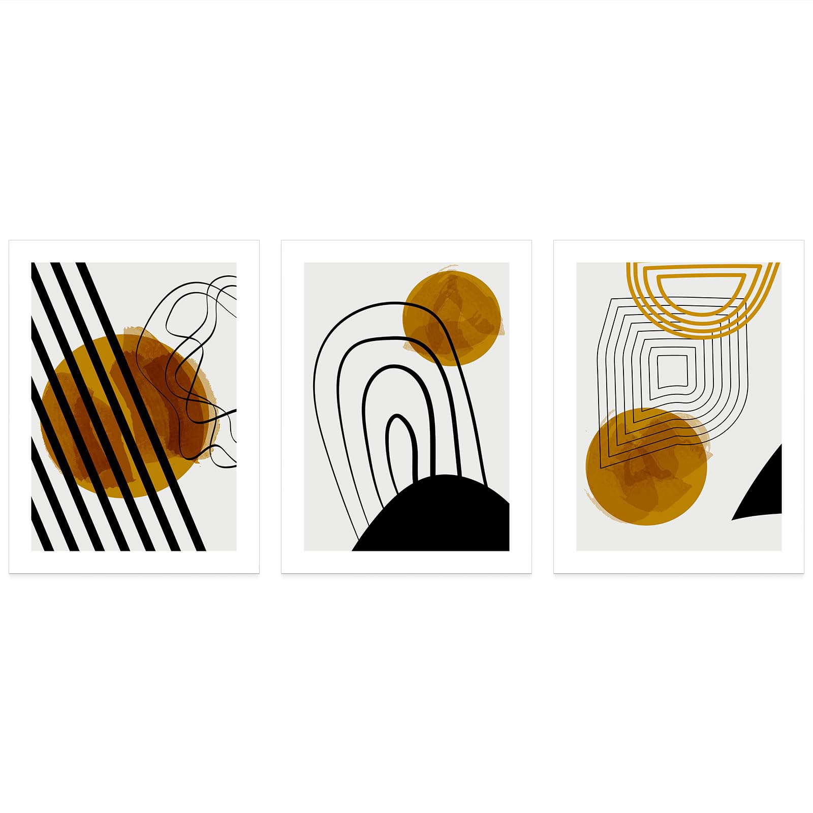 Lumalea - Zestaw 3 plakatów/plakatów z geometrycznym abstrakcyjnym wzorem - czarno-białe obramowanie - 3 plakaty - 60 x 80 cm