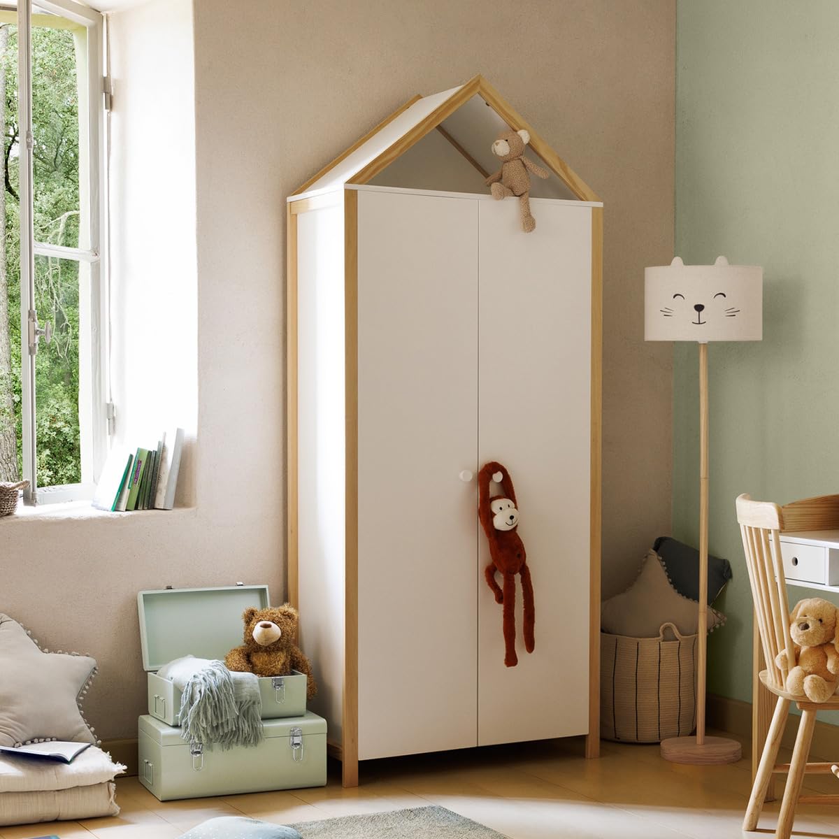 Armadio Per Bambini Su Rotelle Atmosphere - Bianco 78x126 Cm - Practico E Carino