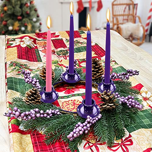 [Safety Fire Retardant] Christmas Purple Advent Wreath Decoration, Realistic Spruce Christmas Centerpiece With 4 Candle Holder Pinecone 6 Berry Advent Decor For Table Holiday Home Church (No Candles) #TOP6