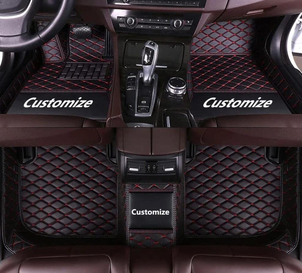 Custom All-Weather Protection Leather Car Floor Mats for Cars Sedan SUV Sports Car Waterproof Floor Mat (Black Red)