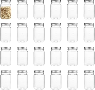 16 Ounce Clear Plastic Mason Jars With Screw On Lid, Reusable Empty Jars for Food Storage, Round BPA Free Containers for Sealing, Dry Food, Snacks, Candies, Breakage-proof, (Silver, 24 Pack 16 Ounce)