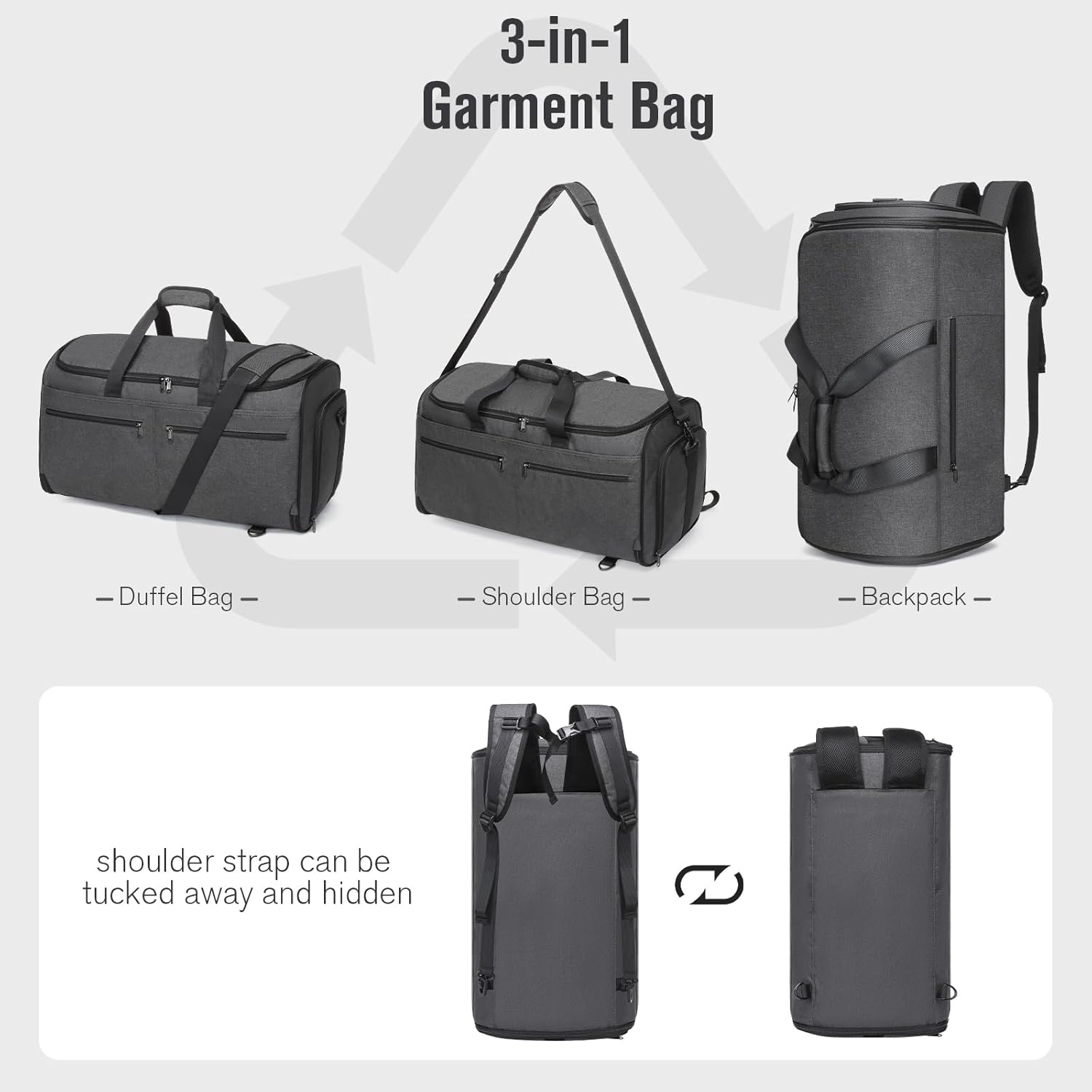 Bukere Garment Bags for Travel, Convertible Carry on Duffel Bag for Men Women, Backpack Straps, Shoe Compartment, 3 in 1 Hanging Dress Suit Bags for Men Women - Image 3