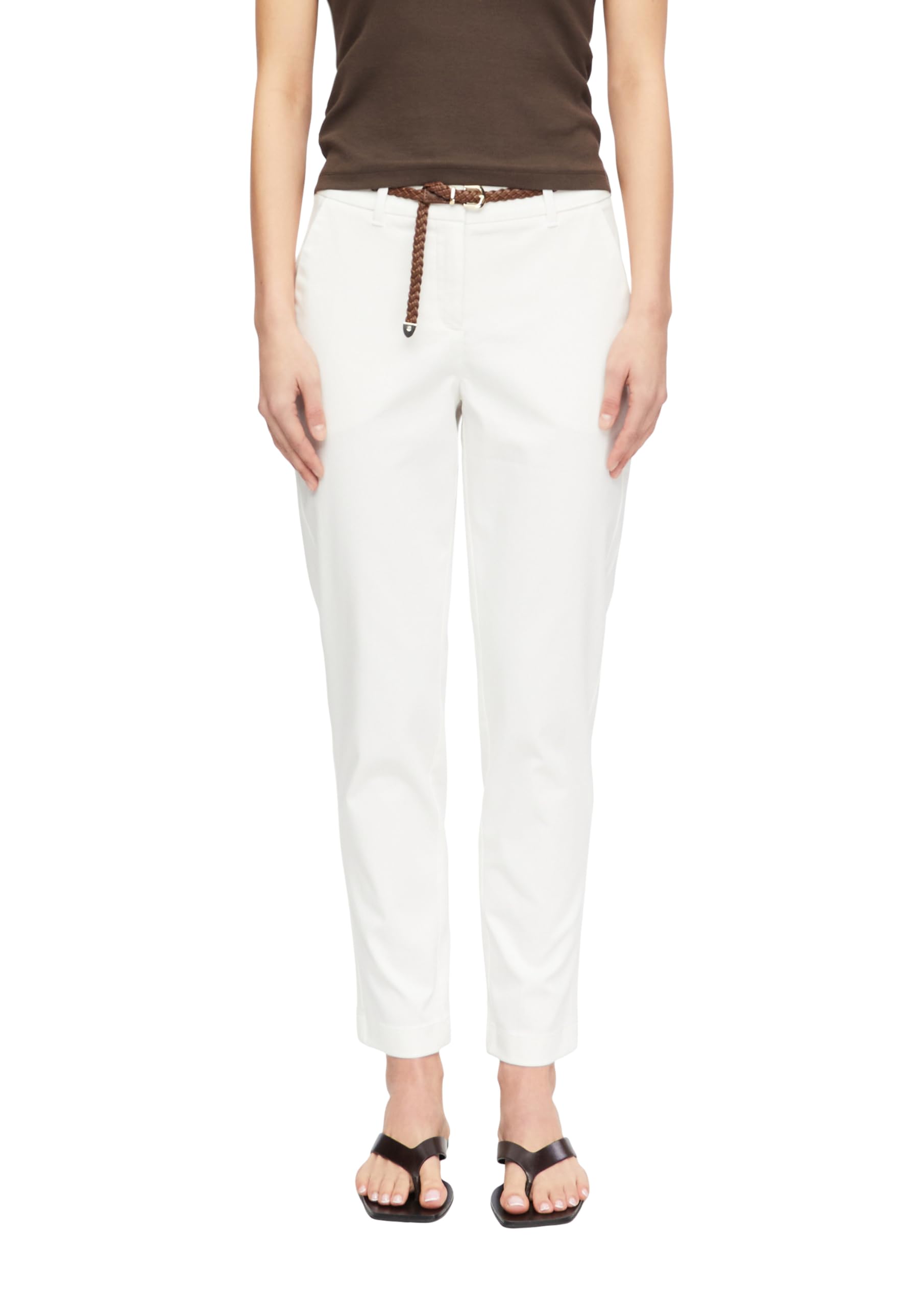 Comma Damen Hose Chino mit Flechtgürtel