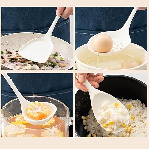 Miniatura 6 de Silicone Kitchen Utensil Set (SpatulaSpoon), Heat Resistant, Non-Stick Safe, WhiteBrown