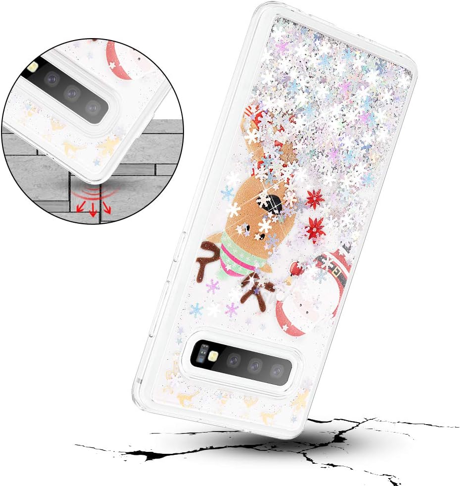 Caka Glitter Case for Galaxy S10 Plus Case Christmas Bling Sparkle Shining Liquid Fashion Flowing Quicksand Glitter Women Girls Snowflake Silver Case for Samsung Galaxy S10+ Plus (Moose)