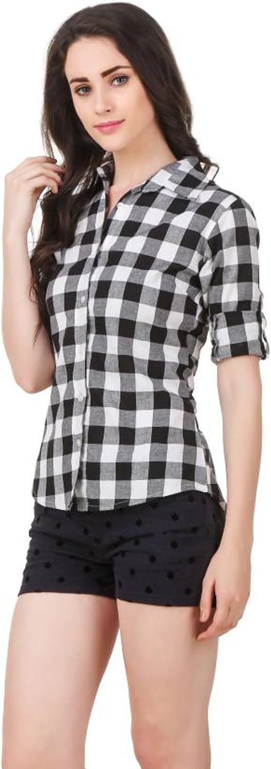 DAMEN MODEWomen's Red and Black Cotton Checkered Shirt