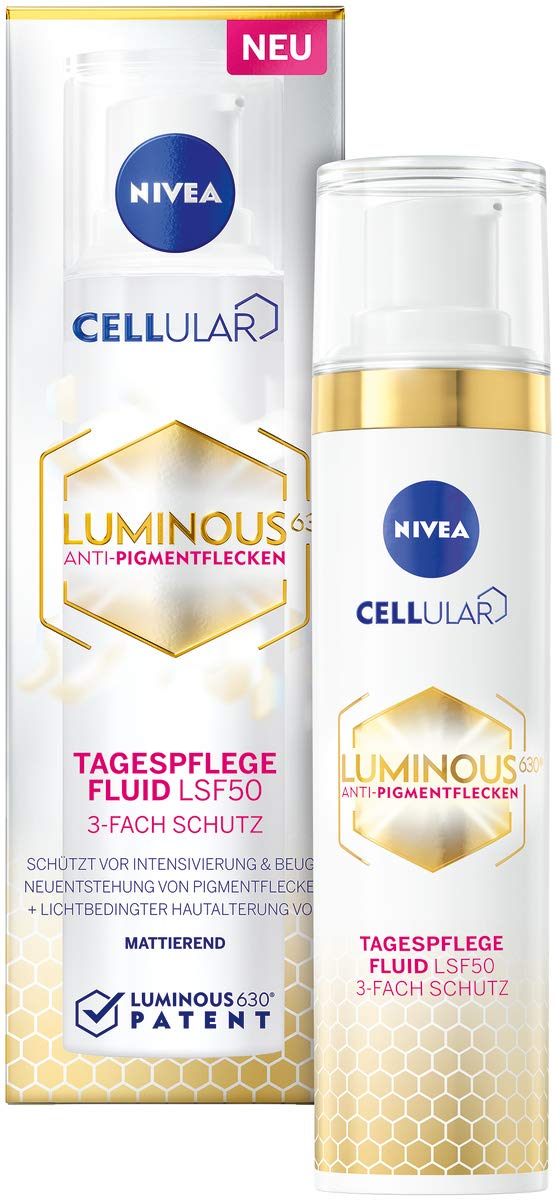NIVEA Cellular Luminous 630 Anti-Pigmentflecken Intensiv-Serum (30ml) & Cellular LUMINOUS 630 Anti-Pigmentflecken Tagespflege Fluid, 40 ml, feuchtigkeitsspendendes Anti-Pigmentflecken Fluid mit LSF 50