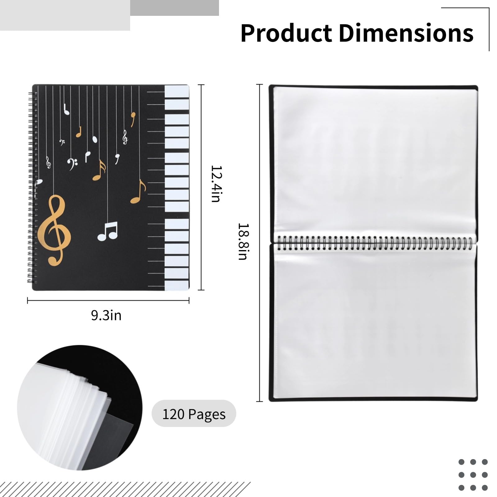 120 Pages Sheet Music Folder, Spiral Binder Music File Holder, Paper Document Storage Organizer, Waterproof Choir - Image 2