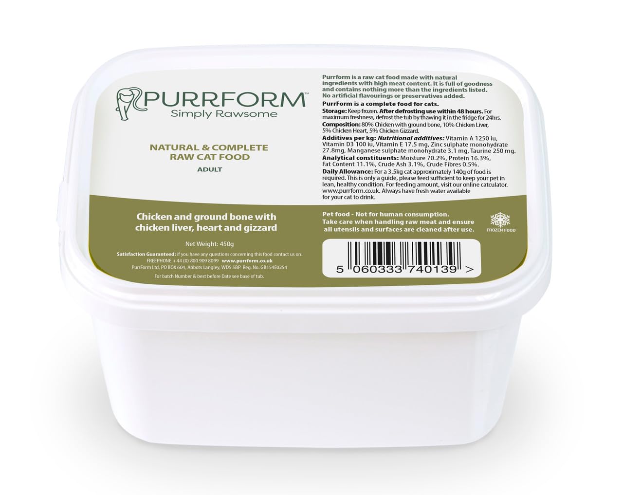 Purrform Kitten Raw Food (10, Purrform Chicken with Ground Bone with Chicken Liver, Heart & Gizzard (KITTEN) 450g) — image 1