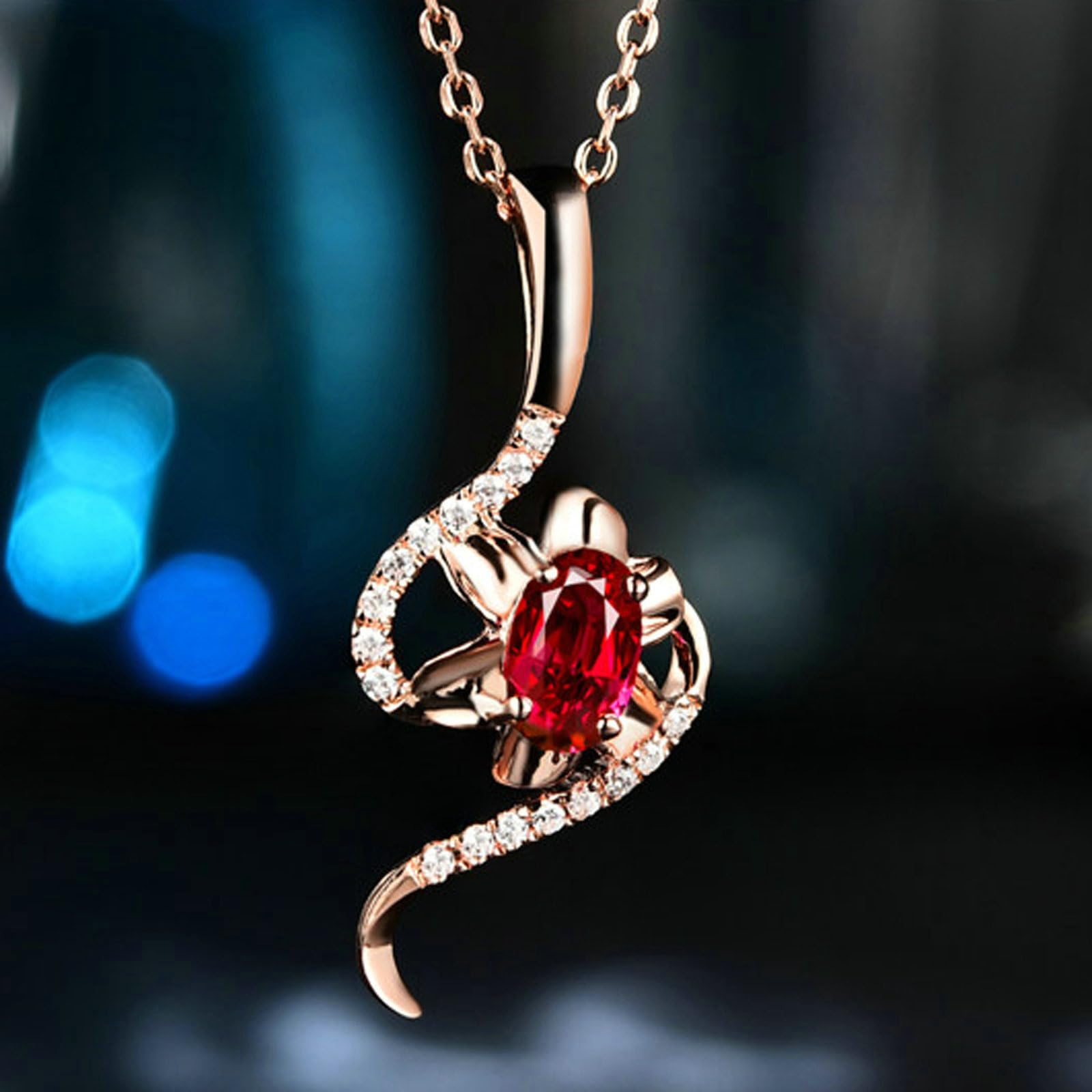 Collar para mujer 750 585 375 oro rosa, cadena colgante flor con rubí ovalado de 0,5 ct y diamante de 0,04 ct collar 45 cm para boda novia