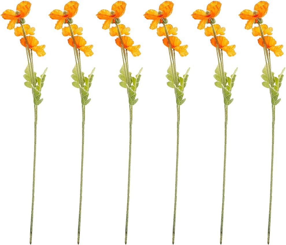 6 Pack Realistic Poppy Flowers Silk Coral Flowers,23 Inch No Fade Artificial Poppies Flowers Bouquet Arrangements for Vase Wedding Party Home Decor, Orange, 210401YF39-32TZ-10055-2333220911