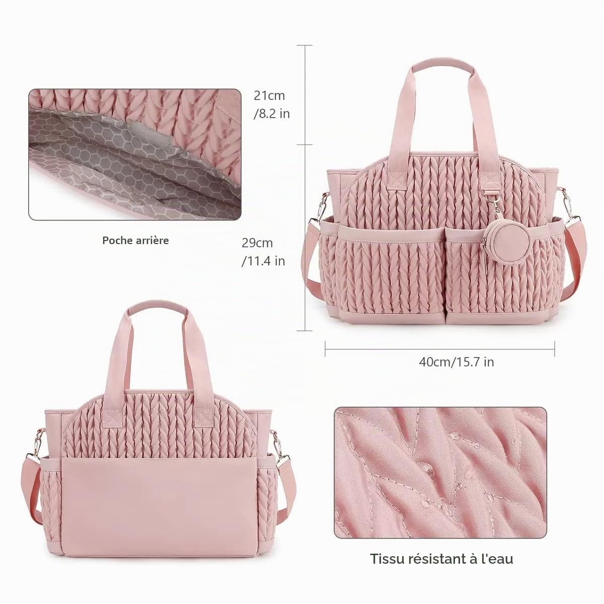 Générique Sac à Langer Isotherme 2025 | 13 Poches Organisation Multifonction | Grand Sac de Voyage Maternité avec Bandoulière Amovible | Capacité XXL Imperméable pour Maman/Papa (Rose Néo)