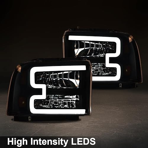 Vista 2 de PIT66 LED Headlight Assembly Compatible with 2005-2007 Ford F250 F350 F450 F550 Super Duty /2005 Excursion (Not Fit Sealed Beam Headlight model)