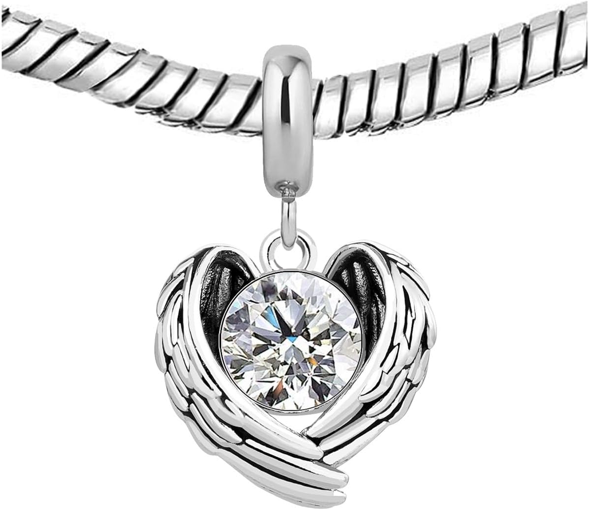 KunBead Guardian Angel Heart Wings Birthstone Dangle Birthday Charms Compatible with Pandora Charm Bracelet for Women - Image 4