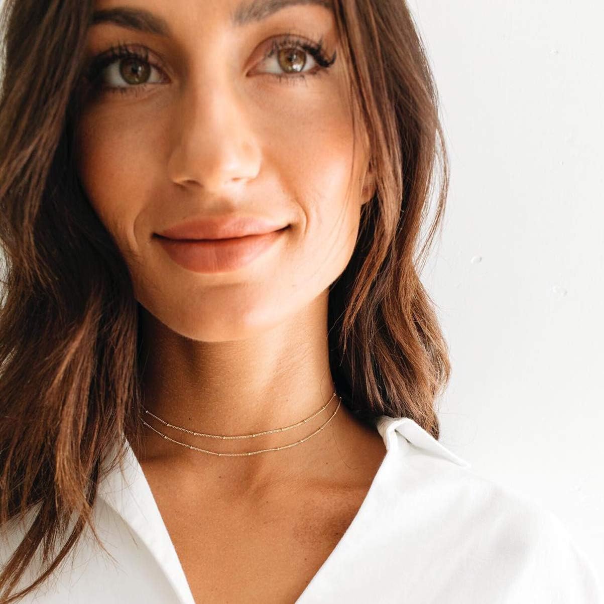 MEVECCO Dainty Gold Chain Choker Necklace 14K Gold Plated Handmade Boho Cute Tiny Beaded Link Choker Necklace Delicate Simple Minimalist Choker Necklace for Women - Image 5