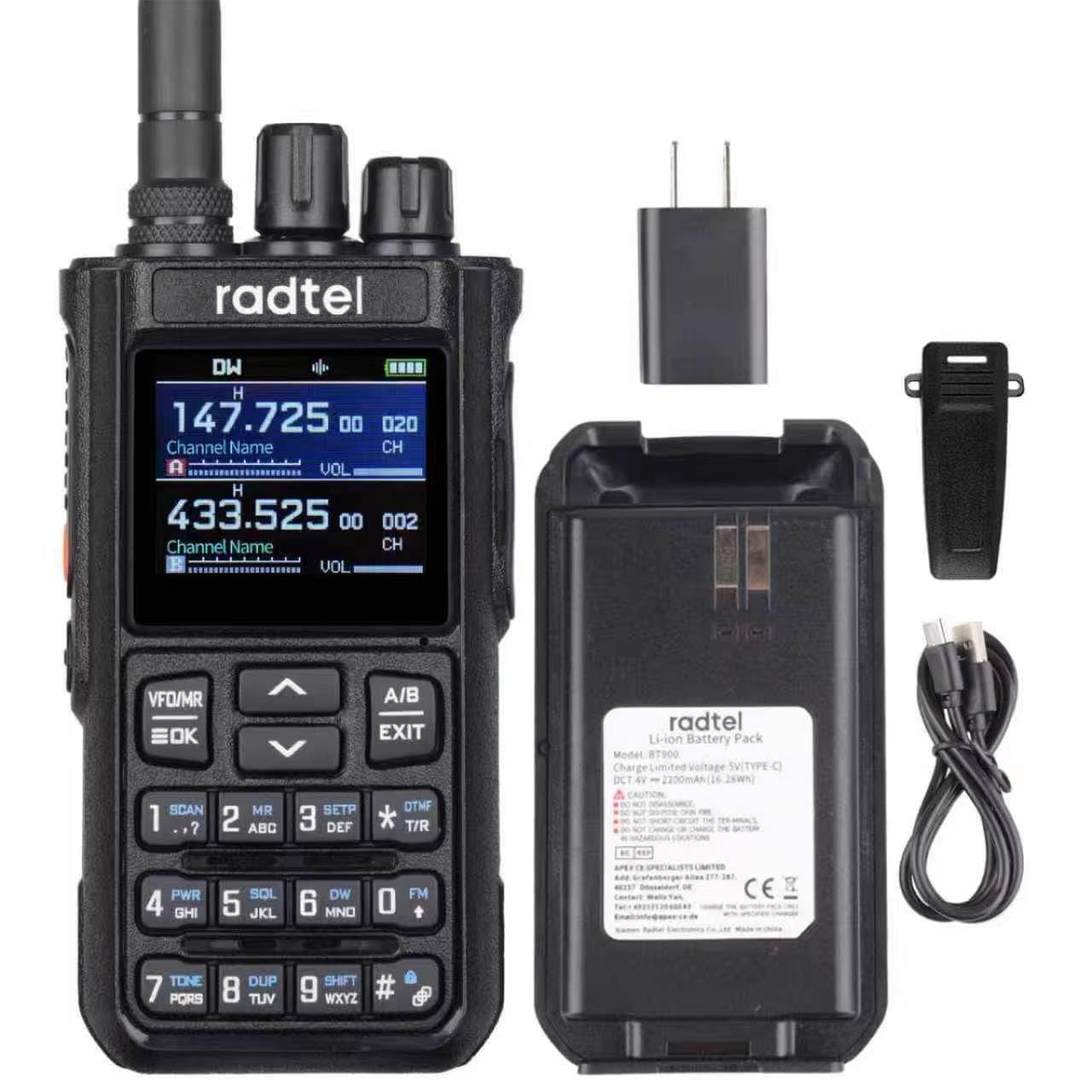 Radtel RT-900 Radio Ham Multibande 8W, Talkie-Walkie à 256 Canaux VHF/UHF, Bande Aérienne, Marine & Rivière pour Activités Extérieures, Urgence, Communication Aéronautique (Version Non-Bluetooth)