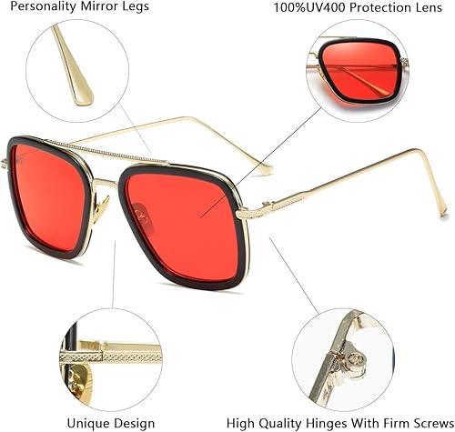 Miniatura 2 de Tony Stark - Gafas de sol vintage con marco de metal cuadrado para hombres y mujeres, lentes de sol vintage de Iron Man y Spider-Man