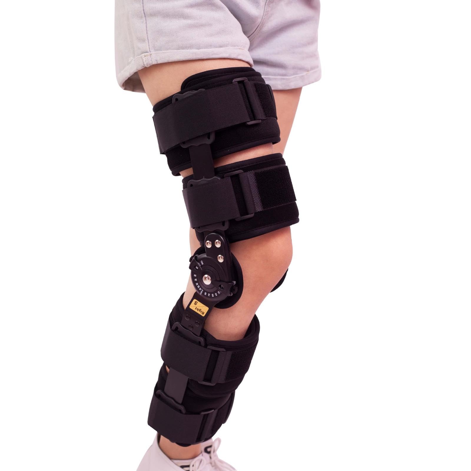 Rodillera Unisex con Bisagras Rom, Férula Para Hombres y Mujeres, Inmovilizador de Rodilla Posoperatorio Ajustable Para Desgarro de Menisco, Recuperación Cirugía, Rehabilitación,S(Below165cm)
