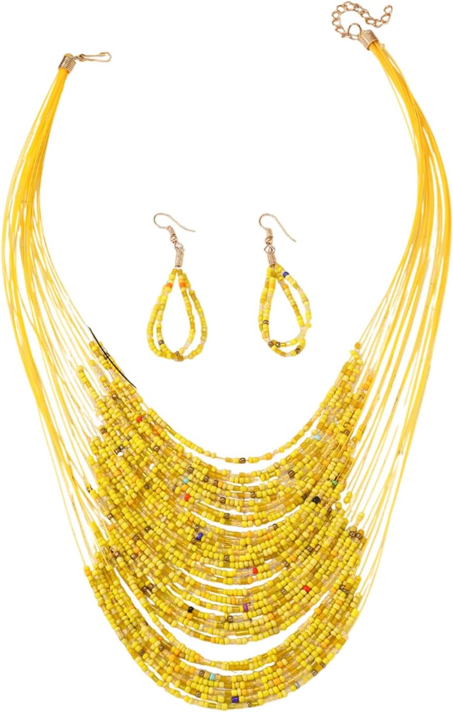 Seed Bead Jewelry Set: Boho Earrings Necklace Stackable Choker Statement Pieces