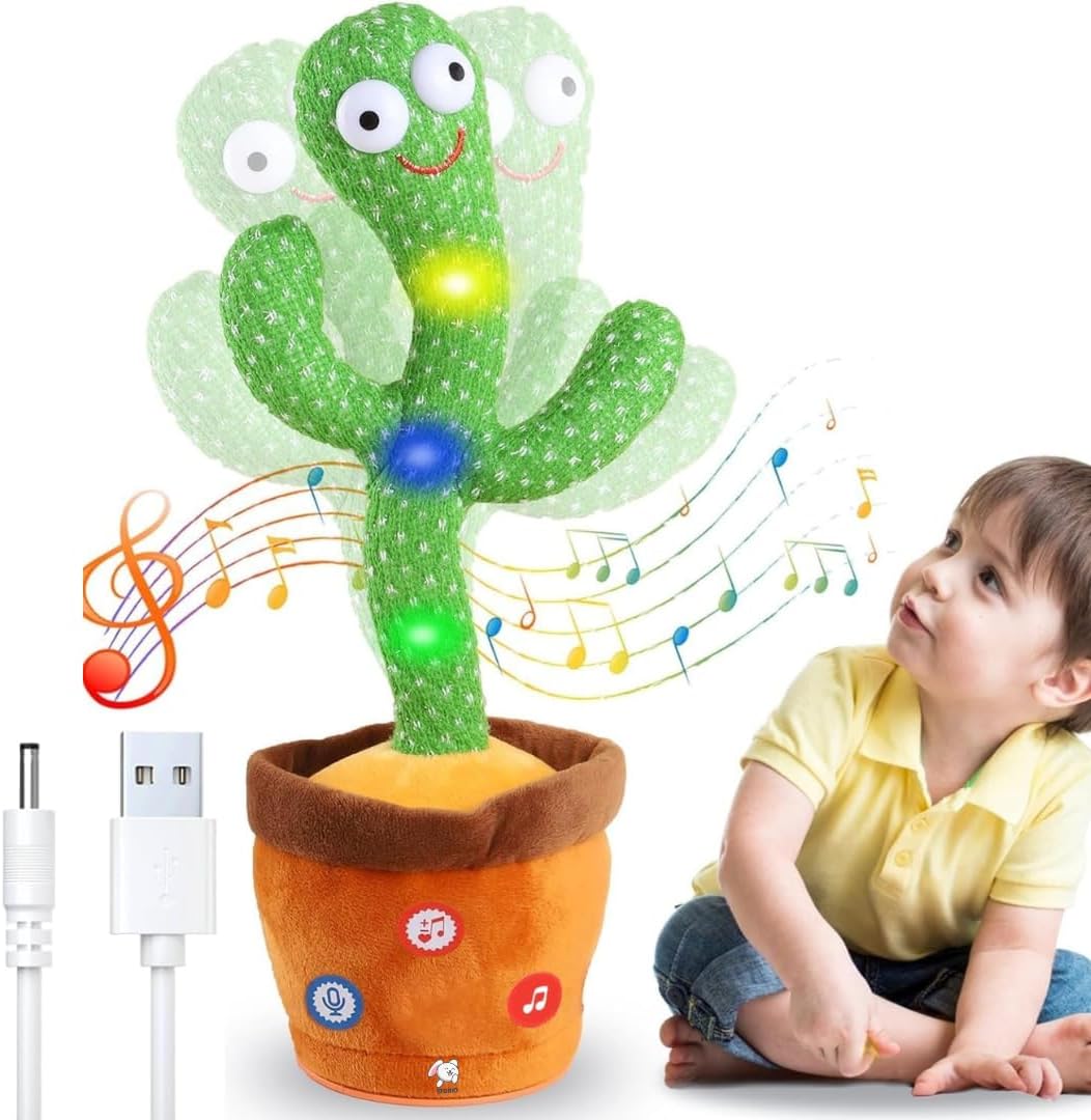 Storio Rechargeable Toys Talking Cactus Baby Toys for Kids Dancing Cactus Toys Can Sing Wriggle & Singing Recording Repeat What You Say Funny Education Toys for Children Playing Home Decor for Kids