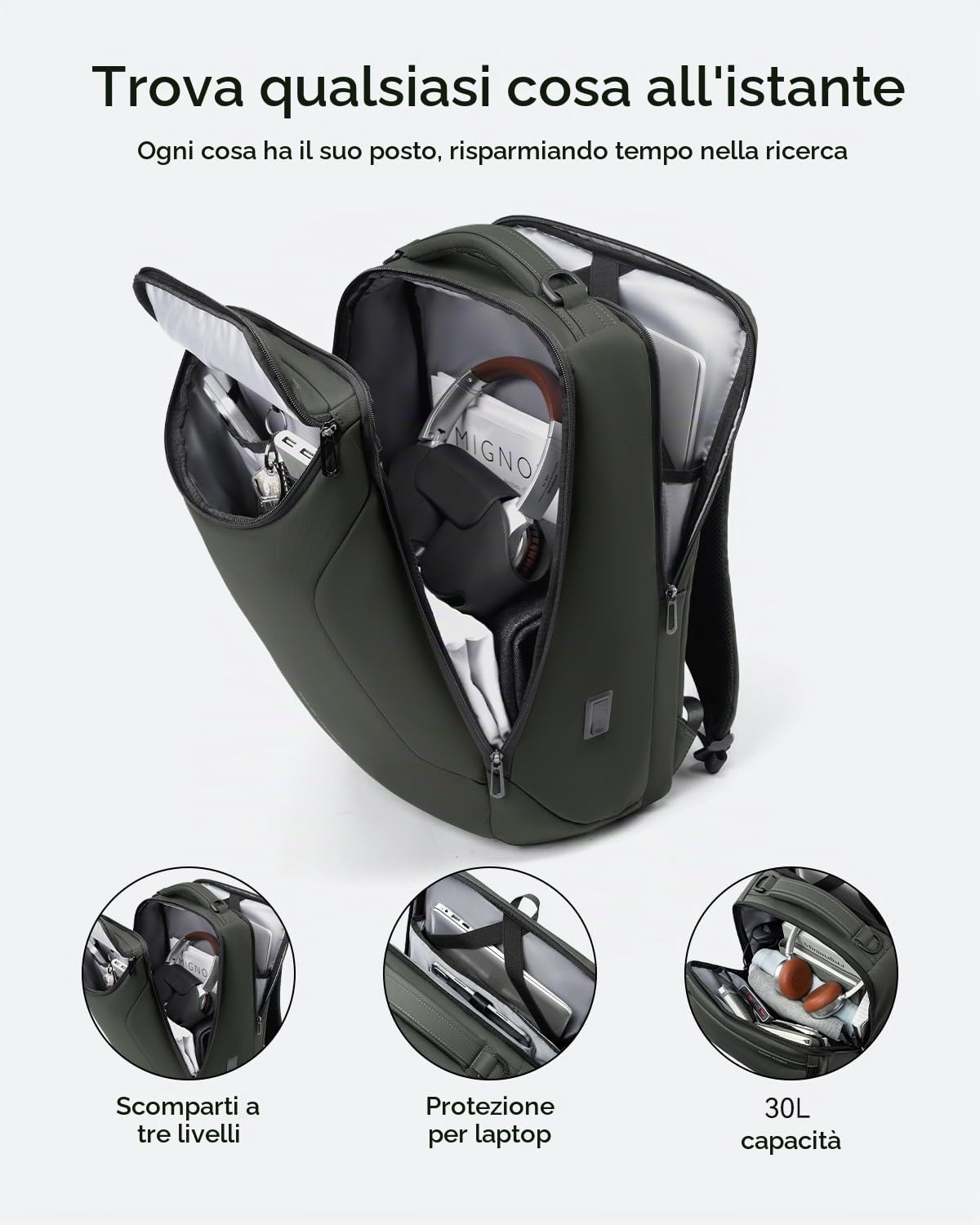 MARK RYDEN Zaino portatile di grande capacità con USB 17.3 pollici/15.6 pollici per gli uomini multifunzione antifurto zaino giorno per business