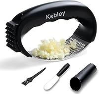 Kebley Garlic Press Rocker: Stainless Steel Mincer Crusher Chopper with Peeler Scraper Brush - One-Handed Easy Clean Kitchen Tool