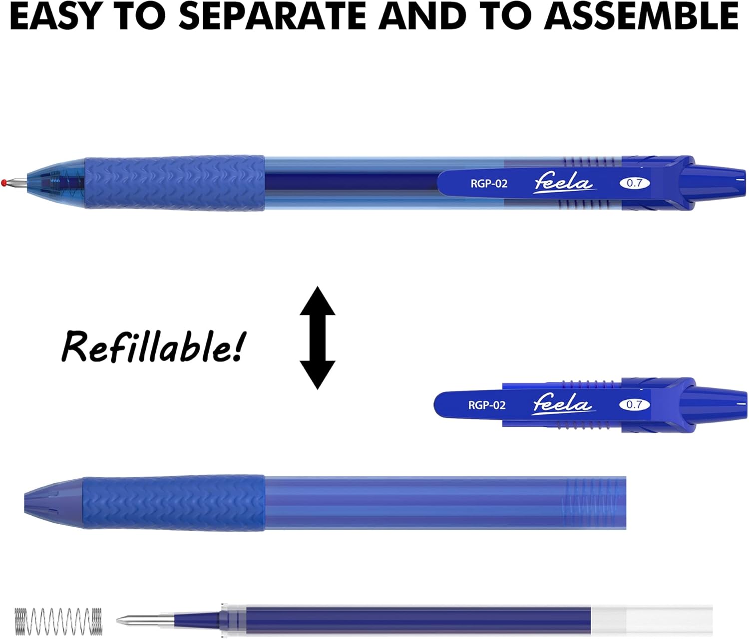 feela 30 Pack Retractable Blue Ink Gel Pens Set Medium Point 15 Piece Fine Point Gel Pen with 15 Refills for Smooth Writing - Image 3