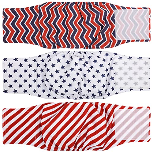 MICOOYO Couches lavables pour chien | Bande ventrale réutilisable pour chiens mâles | Bandes absorbantes avec Velcro réglable - XS (lot de 3, étoiles et vagues et rayures) Cover