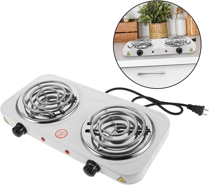 Estufa Eléctrica Doble Quemador 2000W Encimera Acero Inoxidable Control Temperatura miniatura 7