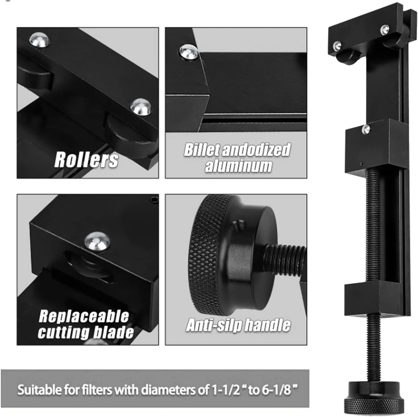 Car Oil Filter Cutter 91081032, Heavy Duty Anodized Aluminum Oil Filter Cutting Tool for 1‑1/2in to 6‑1/8in Diameter Filters, Durable Filter Removal Tool for Auto