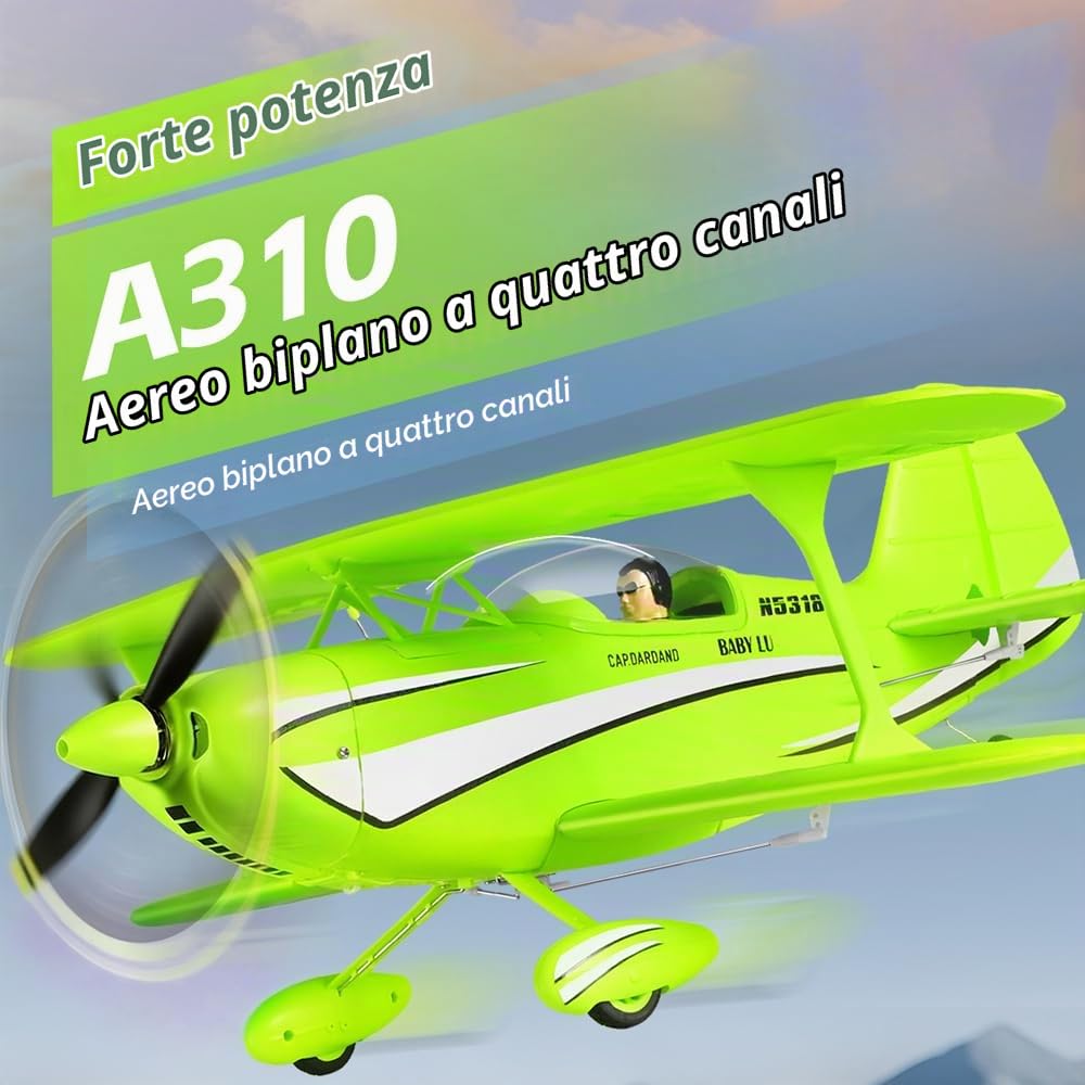 Aereo RC 4CH A310 Biplano Aereo RC per Adulti Principianti 3D/6G Brushless 2.4G Aereo Telecomandato ad Ala Fissa con 2 Batterie