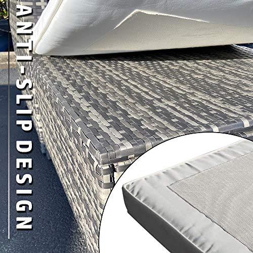 Super Patio Outdoor Patio Furniture Set, 5 Piece Pe Wicker Rattan Outdoor Sectional, All-Weather Patio Conversation Set With Cream White Seat Cushions, Steel Frame, Blue Throw Pillows, Gray #TOP5