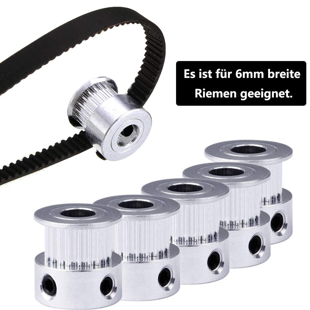 GT2 Tandschijf 20 Tanden 8mm Boring – Aluminium Riemschijf Set 5 Stuks Voor 3D-printer En CNC Projecten