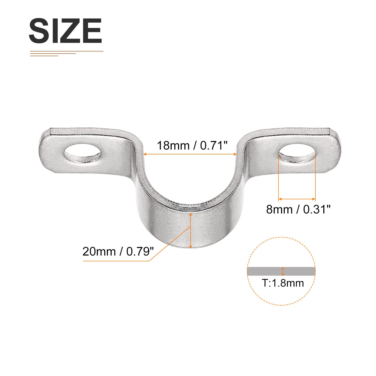 DTGN 20mm(W) Two Hole Strap, 4Pack, Good for Industrial 18mm Dia Pipe Fixing, 304 Stainless Steel Rigid Pipe Strap Clamp - Image 2