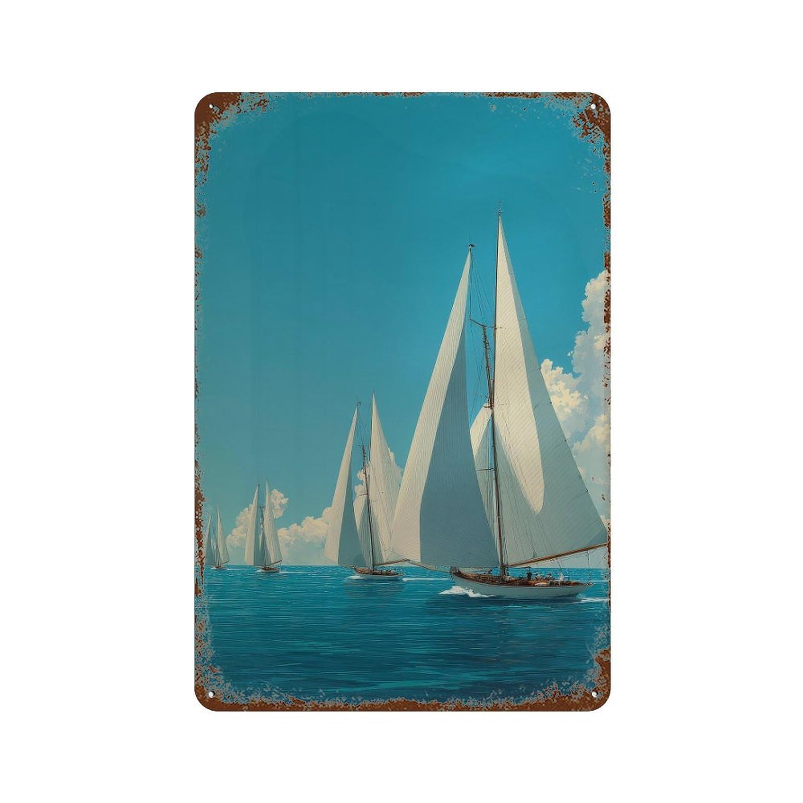 xiaoxiaoshen Sailing Boats. Nautical Coastal Wall Decor Art Metal Tin Poster Modern Home Decor Art Home Bar Shop Decorations Vintage Sign 30x20cm