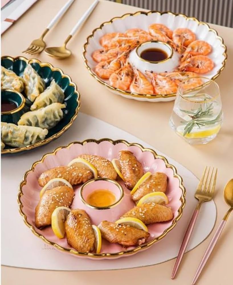 Amazon | [TAOHUA]ランチプレート 仕切り皿 陶器 餃子皿 タレ皿