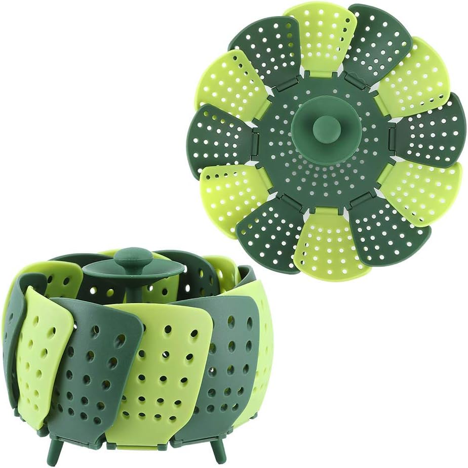 Foldable Steaming Basket, High Temperature Cooker Dish for Vegetable Fruit with Central Handle, PP Plastic + Rubber Material