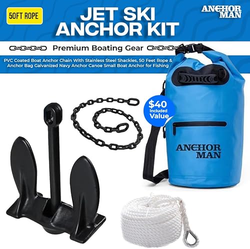 Anchor-Man Grapnel, Navy & Mushroom Anchor - 3.5/8 LB with 25/50ft Rope & PVC-Coated Chain | Kayak Anchor, Paddle Board, Jet Ski Anchor Kit for Boats & Watercraft