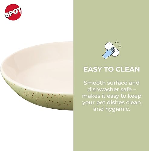 Miniatura 5 de SPOT Plato ovalado moteado para gatos, plato de cerámica con bordes bajos, platillo con forma apta para bigotes y lados de perfil bajo, ideal para