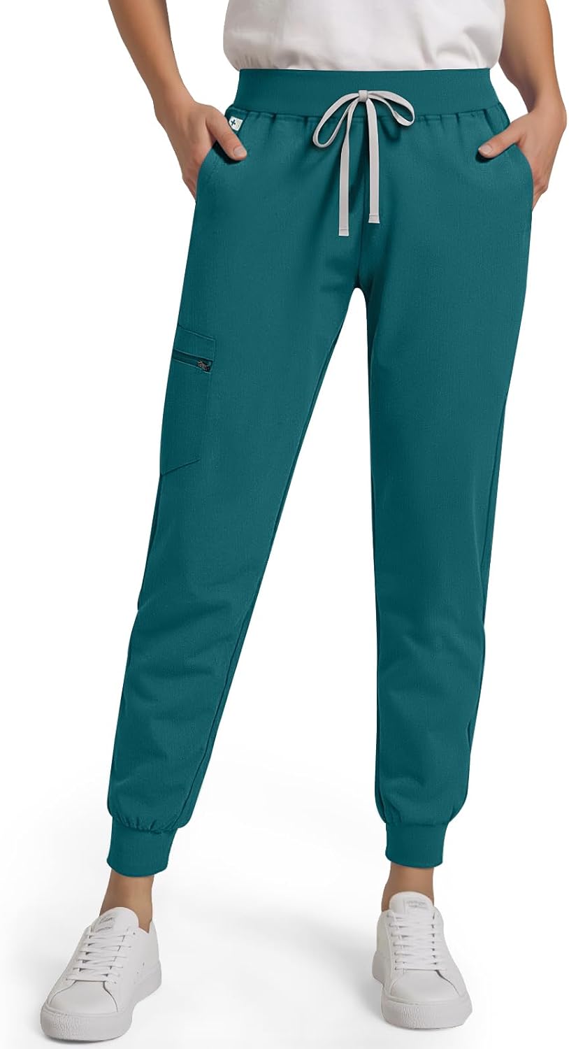 Medical Scrub Pants for Women Jogger Scrub Pants with 5 Pockets Drawstring Cargo Pants Mid-Rise Womens Scrubs Pant