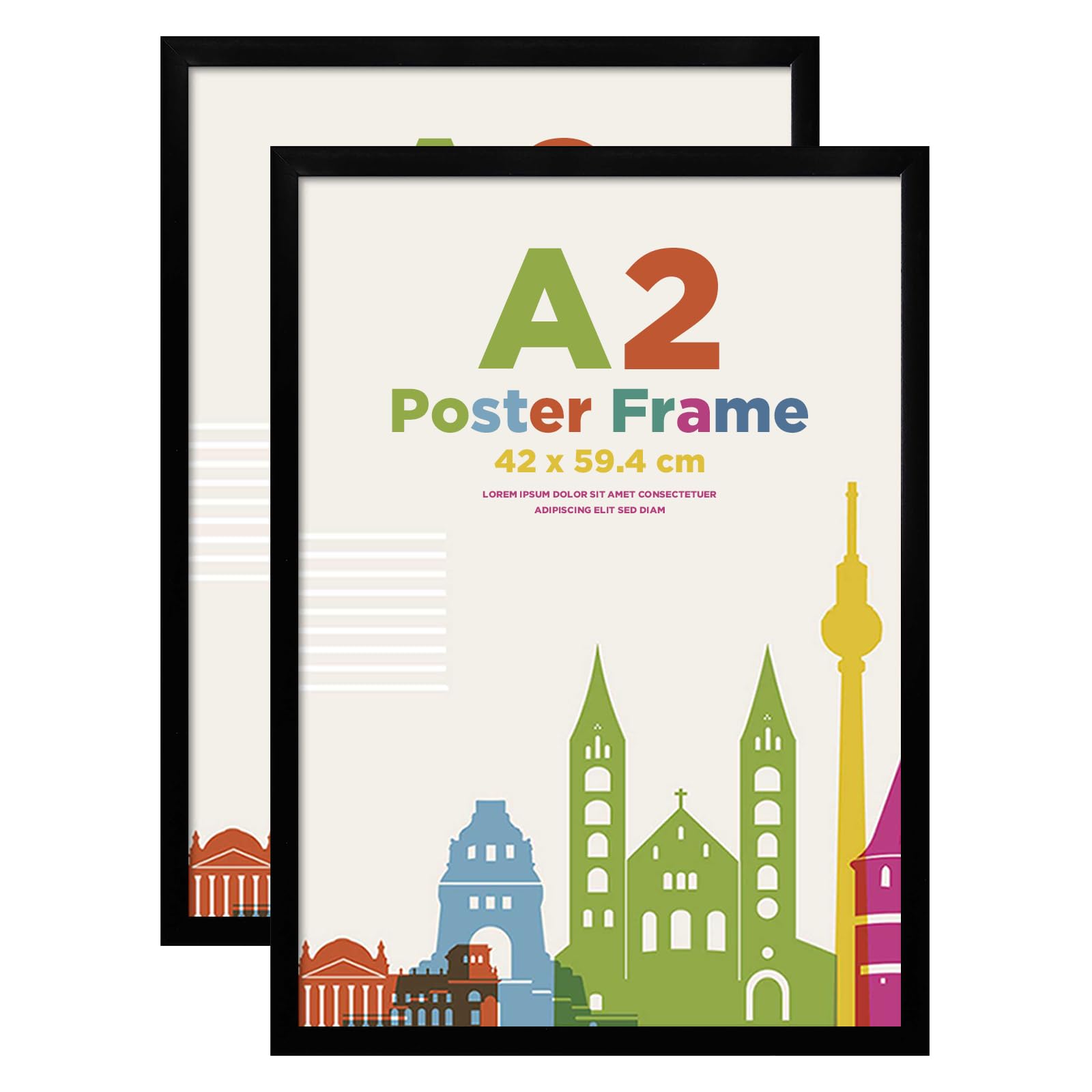 A2 Picture Frames with A3 Mount, Wooden 42 x 59.4 cm Frames Featuring Clear Plexiglass for Wall Mounting, Perfect for Portrait, Home, Office, Black,2 Pack