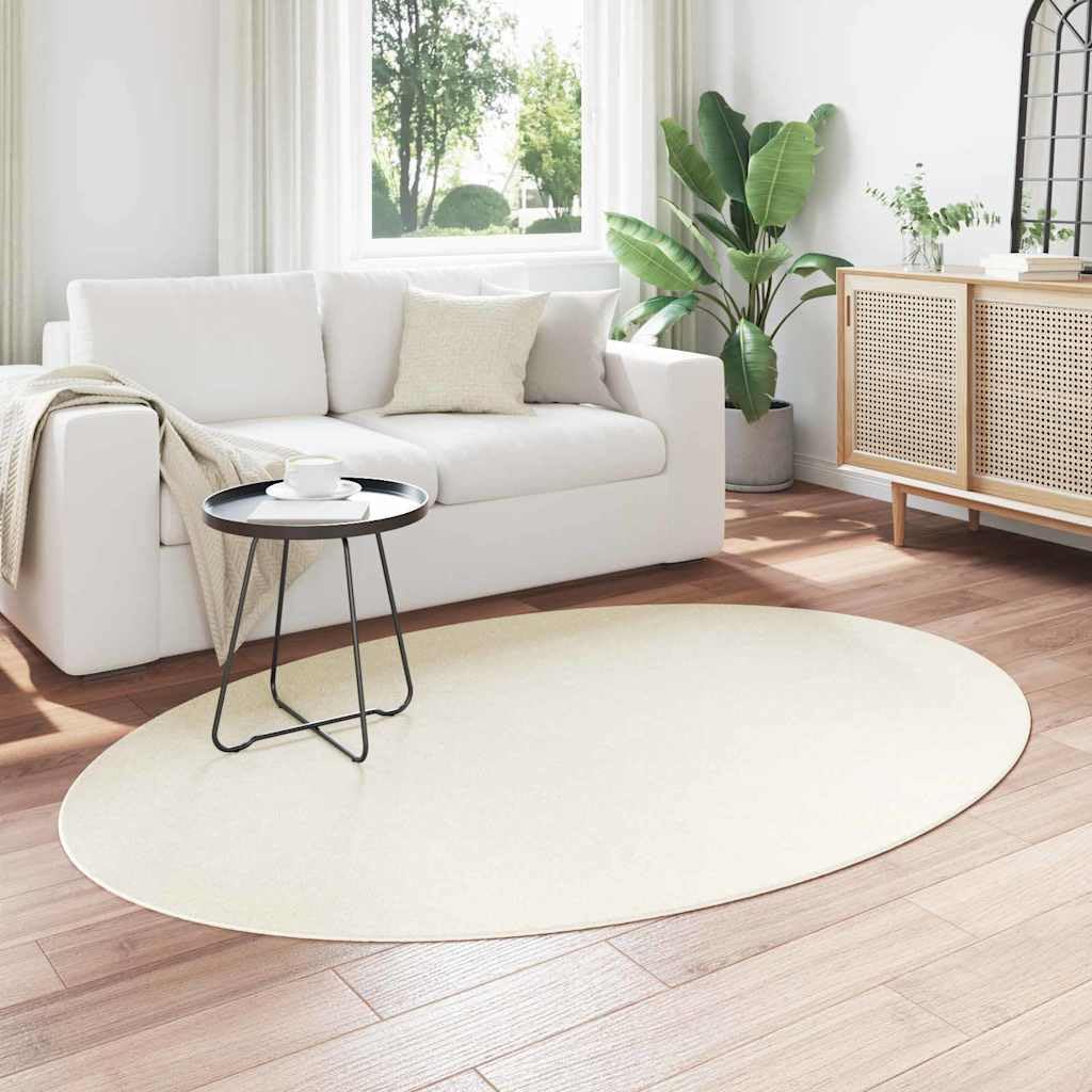 HUARTE Tapis ovale moderne en polyester pour l'intérieur et l'extérieur, antidérapant, pliable, décoration de salon et chambre à coucher, crème, 140 x 200 cm