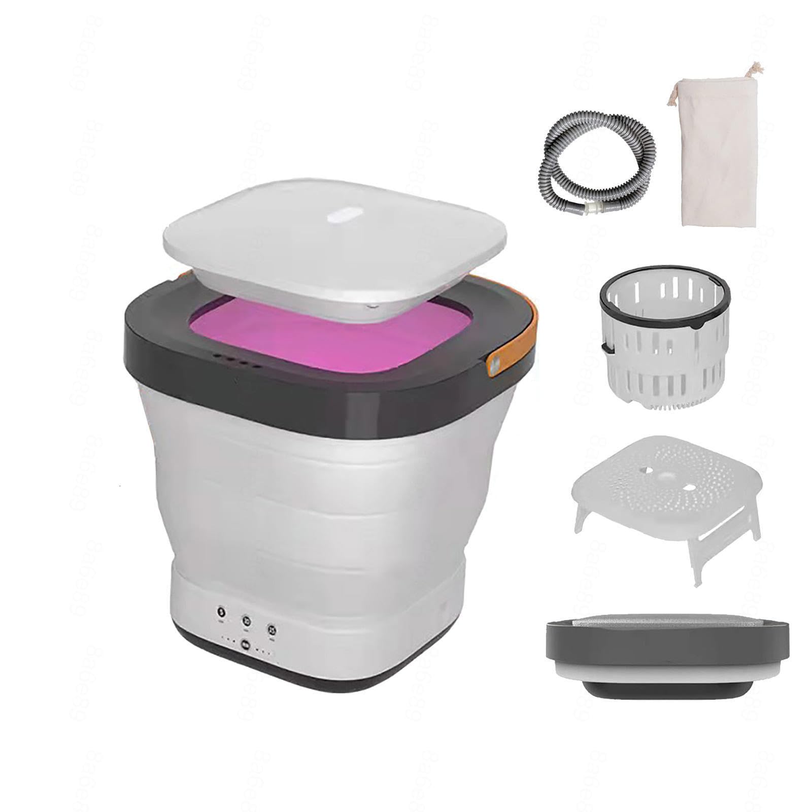 Lavadora Secadora Integrable 60/80℃ Secado y UV Lavadora Secadora Integrable Potencia:60W,Rueda de Onda 4D Mini Lavadora para Calcetines Ropa Interior,White