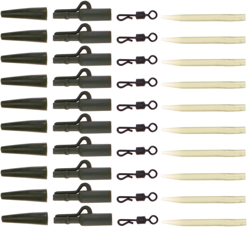 Carp Fishing Lead Clips & Tail Rubbers Kit - 40pcs End Tackle Set with Anti-Tangle Sleeves and Quick Change Swivels for Anglers