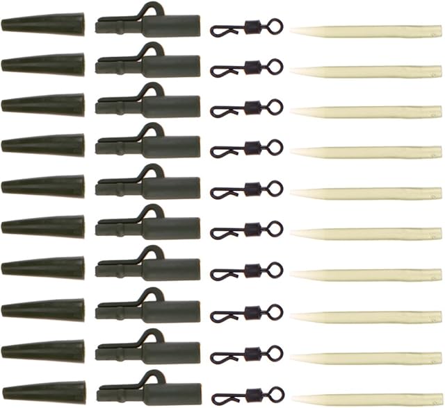 NEWSHOT 40pcs Fishing Tackle Quick Change Swivels Rig Tube & Anti Tangle Sleeves Tail Rubbers Safety Lead Clips Set